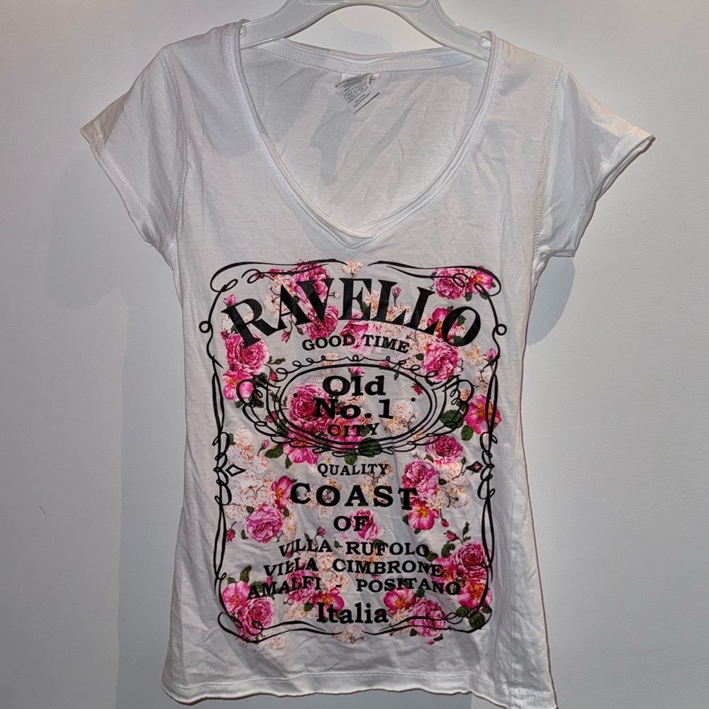 White Tee with Pink Floral Accents